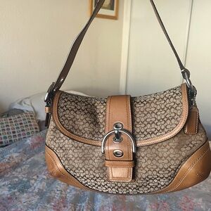 SOLD❌Coach Soho Shoulder Bag in Brown monogram jacquard & brown leather